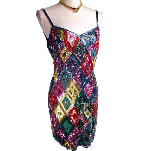 NWT 1991 Black Tie Oleg Cassini Neiman Marcus Sequin Dress (t200/b34) - Picture 15 of 17